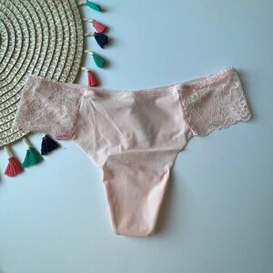 Victoria's Secret No Show Lace Waist Thong Panty Pale Pink XXL NEW